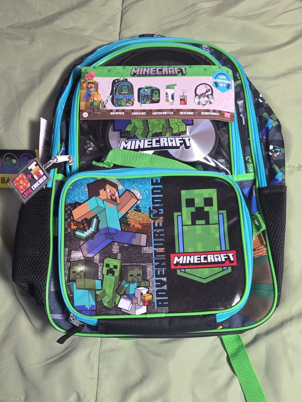 Minecraft Mode Backpack Set with Lunch kit, Headphones and Water Bottle